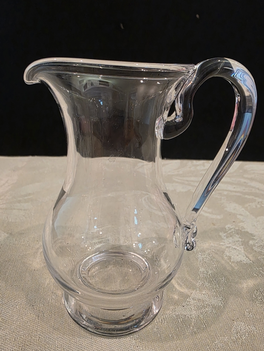 Vintage Hand Blown Clear Glass 5" Pitcher Footed Base Mid- Century Modern